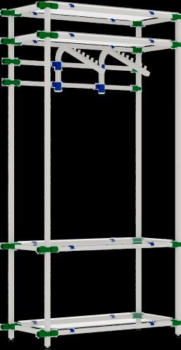 Стеллаж из трубы, со стеклянными полками, вешалкой