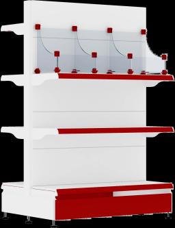 Торговый стеллаж, металлический, 1500мм, со стеклянными корзинами