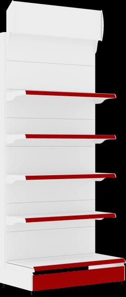 Торговый стеллаж, металлический, 2250мм, красный, c фризом